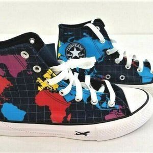 Youth Converse High Top Size Y5 All Star World Map Rare International Travel